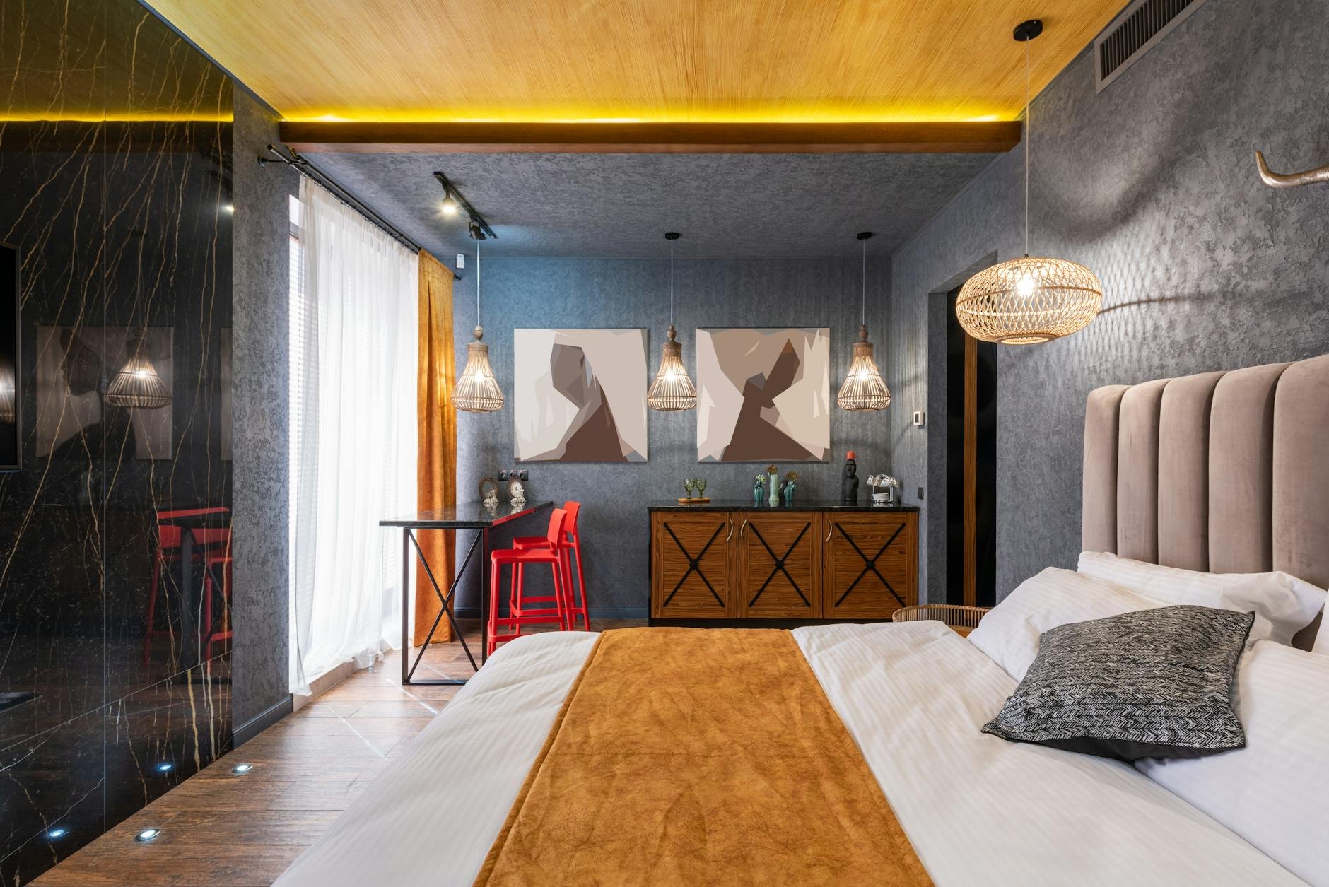Cozy bedroom interior with dark curtains and warm lighting - Still Tired After Sleep
